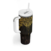New Zealand Aotearoa Tumbler With Handle Maori Manta Ray Moko Gold - Polynesian Pride