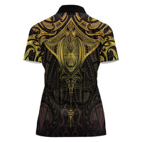 New Zealand Aotearoa Women Polo Shirt Maori Manta Ray Moko Gold - Polynesian Pride