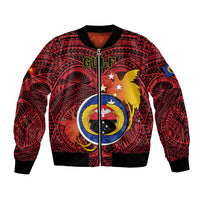 Papua New Guinea Gulf Province Bomber Jacket Mix Coat Of Arms Polynesian Pattern LT05 Unisex Red - Polynesian Pride