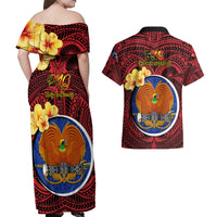 Papua New Guinea Gulf Province Couples Matching Off Shoulder Maxi Dress and Hawaiian Shirt Mix Coat Of Arms Polynesian Pattern LT05 - Polynesian Pride