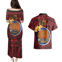 Papua New Guinea Gulf Province Couples Matching Puletasi Dress and Hawaiian Shirt Mix Coat Of Arms Polynesian Pattern LT05 - Polynesian Pride