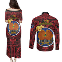 Papua New Guinea Gulf Province Couples Matching Puletasi Dress and Long Sleeve Button Shirts Mix Coat Of Arms Polynesian Pattern LT05 - Polynesian Pride