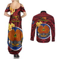 Papua New Guinea Gulf Province Couples Matching Summer Maxi Dress and Long Sleeve Button Shirts Mix Coat Of Arms Polynesian Pattern LT05 - Polynesian Pride