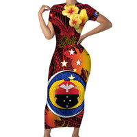 Papua New Guinea Gulf Province Family Matching Short Sleeve Bodycon Dress and Hawaiian Shirt Mix Coat Of Arms Polynesian Pattern LT05 Mom's Dress Red - Polynesian Pride