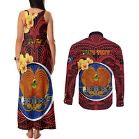 Personalized Papua New Guinea Gulf Province Couples Matching Tank Maxi Dress and Long Sleeve Button Shirts Mix Coat Of Arms Polynesian Pattern LT05 - Polynesian Pride