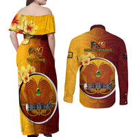 Papua New Guinea Western Province Couples Matching Off Shoulder Maxi Dress and Long Sleeve Button Shirts Mix Coat Of Arms Polynesian Pattern LT05 - Polynesian Pride