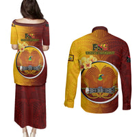 Papua New Guinea Western Province Couples Matching Puletasi Dress and Long Sleeve Button Shirts Mix Coat Of Arms Polynesian Pattern LT05 - Polynesian Pride
