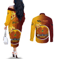 Personalized Papua New Guinea Western Province Couples Matching Off The Shoulder Long Sleeve Dress and Long Sleeve Button Shirts Mix Coat Of Arms Polynesian Pattern LT05 - Polynesian Pride