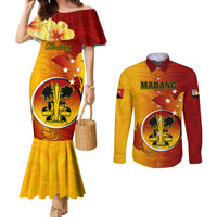Papua New Guinea Madang Province Couples Matching Mermaid Dress and Long Sleeve Button Shirts Mix Coat Of Arms Polynesian Pattern LT05 Yellow - Polynesian Pride