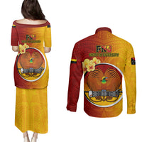 Papua New Guinea Madang Province Couples Matching Puletasi Dress and Long Sleeve Button Shirts Mix Coat Of Arms Polynesian Pattern LT05 - Polynesian Pride