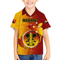 Papua New Guinea Madang Province Family Matching Off Shoulder Maxi Dress and Hawaiian Shirt Mix Coat Of Arms Polynesian Pattern LT05 Son's Shirt Yellow - Polynesian Pride