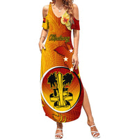 Papua New Guinea Madang Province Family Matching Summer Maxi Dress and Hawaiian Shirt Mix Coat Of Arms Polynesian Pattern LT05 Mom's Dress Yellow - Polynesian Pride