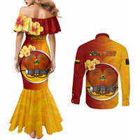 Personalized Papua New Guinea Madang Province Couples Matching Mermaid Dress and Long Sleeve Button Shirts Mix Coat Of Arms Polynesian Pattern LT05 - Polynesian Pride
