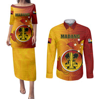 Personalized Papua New Guinea Madang Province Couples Matching Puletasi Dress and Long Sleeve Button Shirts Mix Coat Of Arms Polynesian Pattern LT05 Yellow - Polynesian Pride