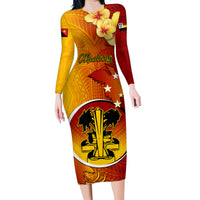 Personalized Papua New Guinea Madang Province Family Matching Long Sleeve Bodycon Dress and Hawaiian Shirt Mix Coat Of Arms Polynesian Pattern LT05 Mom's Dress Yellow - Polynesian Pride