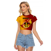 Personalized Papua New Guinea Madang Province Raglan Cropped T Shirt Mix Coat Of Arms Polynesian Pattern LT05 Female Yellow - Polynesian Pride