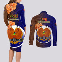 Papua New Guinea Manus Province Couples Matching Long Sleeve Bodycon Dress and Long Sleeve Button Shirts Mix Coat Of Arms Polynesian Pattern LT05 - Polynesian Pride
