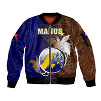 Papua New Guinea Manus Province Sleeve Zip Bomber Jacket Mix Coat Of Arms Polynesian Pattern LT05 Unisex Brown - Polynesian Pride