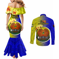 Papua New Guinea Morobe Province Couples Matching Mermaid Dress and Long Sleeve Button Shirts Mix Coat Of Arms Polynesian Pattern LT05 - Polynesian Pride