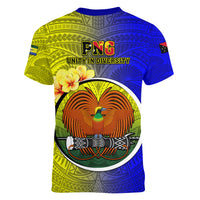 Papua New Guinea Morobe Province Women V Neck T Shirt Mix Coat Of Arms Polynesian Pattern LT05 - Polynesian Pride