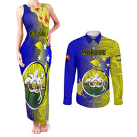 Personalized Papua New Guinea Morobe Province Couples Matching Tank Maxi Dress and Long Sleeve Button Shirts Mix Coat Of Arms Polynesian Pattern LT05 Yellow - Polynesian Pride