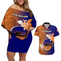 Papua New Guinea New Ireland Province Couples Matching Off Shoulder Short Dress and Hawaiian Shirt Mix Coat Of Arms Polynesian Pattern LT05 Blue - Polynesian Pride