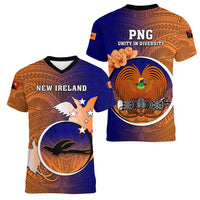 Papua New Guinea New Ireland Province Women V Neck T Shirt Mix Coat Of Arms Polynesian Pattern LT05 - Polynesian Pride