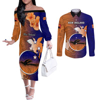 Personalized Papua New Guinea New Ireland Province Couples Matching Off The Shoulder Long Sleeve Dress and Long Sleeve Button Shirts Mix Coat Of Arms Polynesian Pattern LT05 Blue - Polynesian Pride