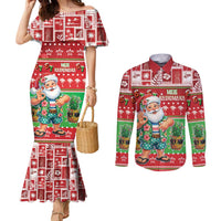 Mele Kalikimaka Hawaii Christmas Couples Matching Mermaid Dress and Long Sleeve Button Shirt Funny Santa 67 Gen Alpha Slang - Polynesian Pride