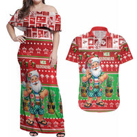 Mele Kalikimaka Hawaii Christmas Couples Matching Off Shoulder Maxi Dress and Hawaiian Shirt Funny Santa 67 Gen Alpha Slang - Polynesian Pride