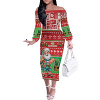 Mele Kalikimaka Hawaii Christmas Family Matching Off The Shoulder Long Sleeve Dress and Hawaiian Shirt Funny Santa 67 Gen Alpha Slang - Polynesian Pride