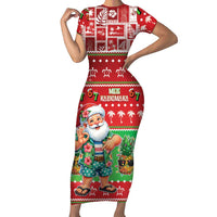 Mele Kalikimaka Hawaii Christmas Family Matching Short Sleeve Bodycon Dress and Hawaiian Shirt Funny Santa 67 Gen Alpha Slang - Polynesian Pride