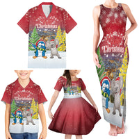 Personalised Christmas In July Family Matching Tank Maxi Dress and Hawaiian Shirt Funny Dabbing Dance Koala And Blue Penguins