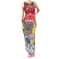 Personalised Christmas In July Family Matching Tank Maxi Dress and Hawaiian Shirt Funny Dabbing Dance Koala And Blue Penguins