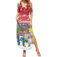 Personalised Christmas In July Summer Maxi Dress Funny Dabbing Dance Koala And Blue Penguins LT05 Women Red - Polynesian Pride