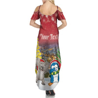 Personalised Christmas In July Summer Maxi Dress Funny Dabbing Dance Koala And Blue Penguins LT05 - Polynesian Pride