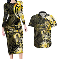 Sarcoma Awareness Couples Matching Long Sleeve Bodycon Dress and Hawaiian Shirt You Are Stronger Than Sarcoma