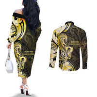 Sarcoma Awareness Couples Matching Off The Shoulder Long Sleeve Dress and Long Sleeve Button Shirt You Are Stronger Than Sarcoma