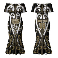 Custom Aotearoa Waikato Tainui Family Matching Mermaid Dress and Hawaiian Shirt Maori Tribal Pattern LT05 Mom's Dress Dark Yellow - Polynesian Pride
