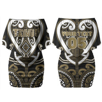 Custom Aotearoa Waikato Tainui Family Matching Off Shoulder Short Dress and Hawaiian Shirt Maori Tribal Pattern LT05 Mom's Dress Dark Yellow - Polynesian Pride