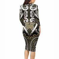 Custom Aotearoa Waikato Tainui Long Sleeve Bodycon Dress Maori Tribal Pattern LT05 - Polynesian Pride