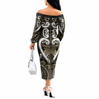 Custom Aotearoa Waikato Tainui Off The Shoulder Long Sleeve Dress Maori Tribal Pattern LT05 - Polynesian Pride