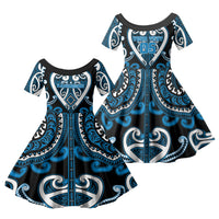 Custom Aotearoa Ngati Kahungunu Family Matching Mermaid Dress and Hawaiian Shirt Maori Tribal Pattern LT05 Daughter's Dress Blue - Polynesian Pride