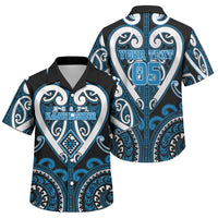 Custom Aotearoa Ngati Kahungunu Family Matching Off Shoulder Maxi Dress and Hawaiian Shirt Maori Tribal Pattern LT05 Son's Shirt Blue - Polynesian Pride