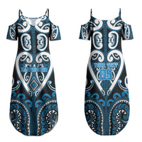 Custom Aotearoa Ngati Kahungunu Family Matching Summer Maxi Dress and Hawaiian Shirt Maori Tribal Pattern LT05 Mom's Dress Blue - Polynesian Pride