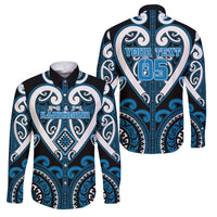 Custom Aotearoa Ngati Kahungunu Family Matching Tank Maxi Dress and Hawaiian Shirt Maori Tribal Pattern LT05 Dad's Shirt - Long Sleeve Blue - Polynesian Pride