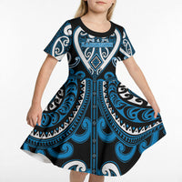 Custom Aotearoa Ngati Kahungunu Kid Short Sleeve Dress Maori Tribal Pattern LT05 - Polynesian Pride