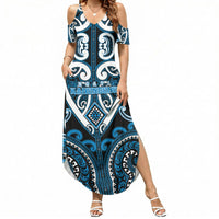 Custom Aotearoa Ngati Kahungunu Summer Maxi Dress Maori Tribal Pattern LT05 Women Blue - Polynesian Pride