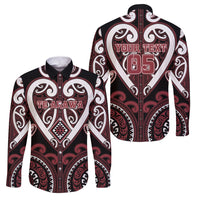 Custom Aotearoa Te Arawa Family Matching Off Shoulder Maxi Dress and Hawaiian Shirt Maori Tribal Pattern LT05 Dad's Shirt - Long Sleeve Red - Polynesian Pride