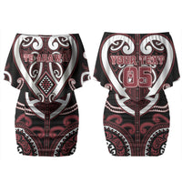 Custom Aotearoa Te Arawa Family Matching Off Shoulder Short Dress and Hawaiian Shirt Maori Tribal Pattern LT05 Mom's Dress Red - Polynesian Pride